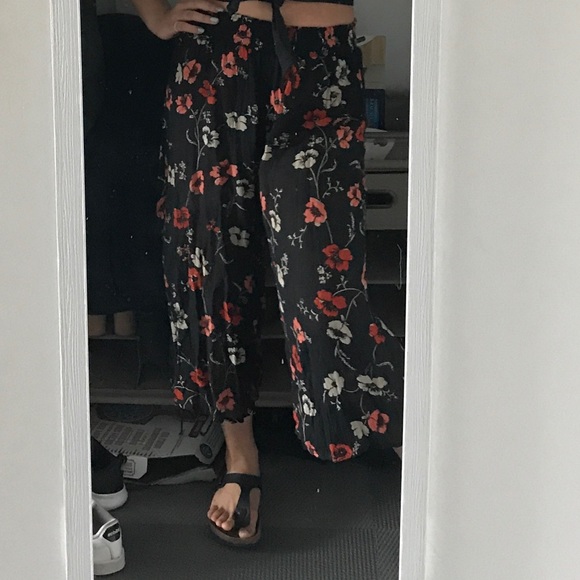 URBAN OUTFITTERS: Black and Orange Floral Pants - Picture 2 of 2